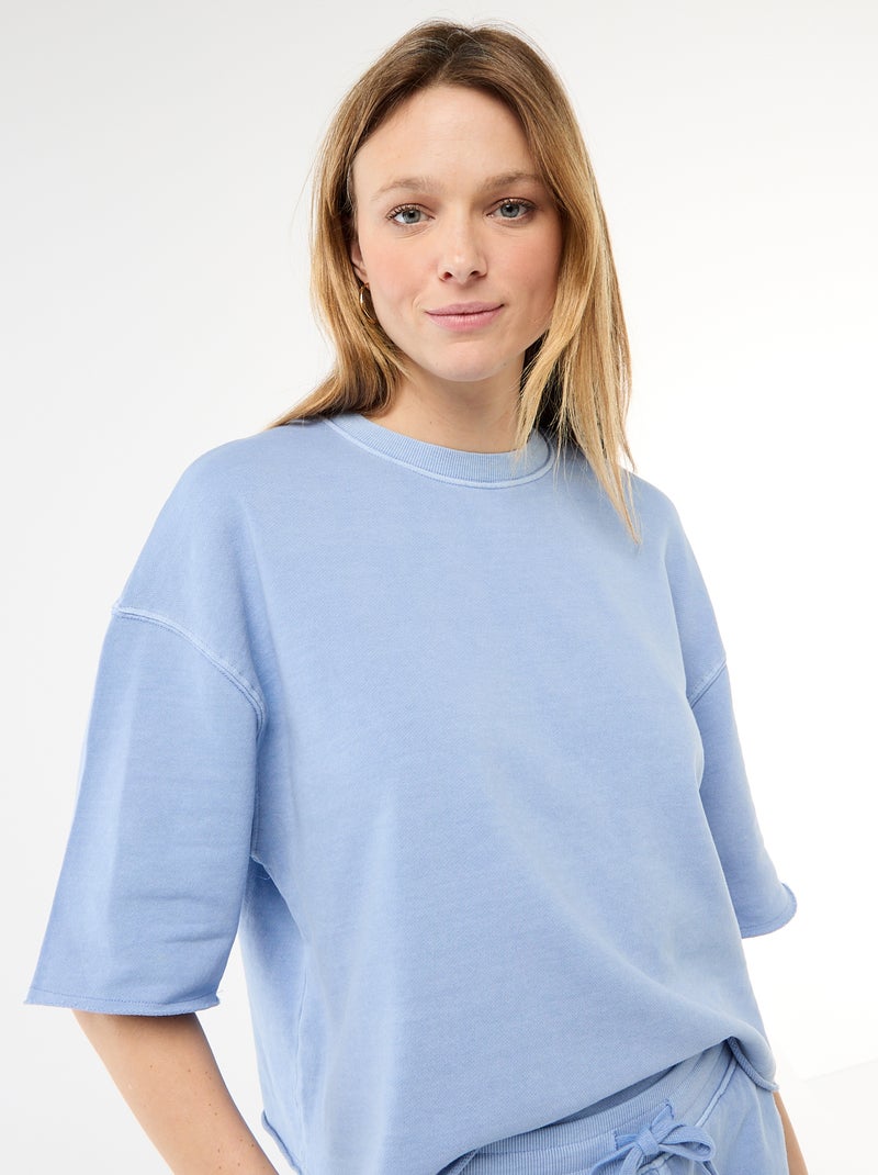 T-shirt de mangas 3/4 em French Terry Azul - Kiabi
