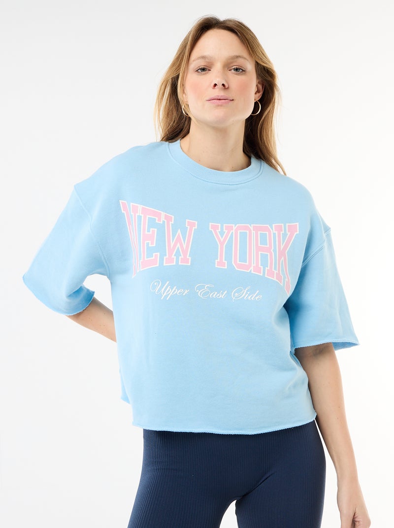 T-shirt de mangas 3/4 em French Terry Azul - Kiabi