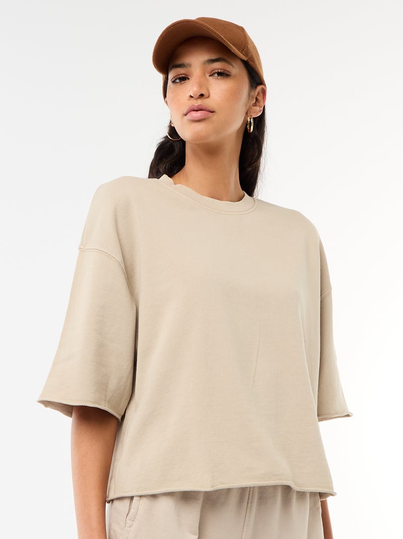 T-shirt de mangas 3/4 em French Terry Bege - Kiabi