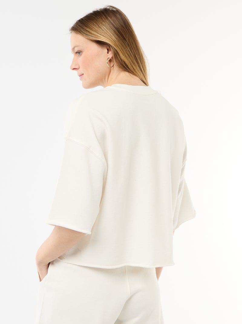 T-shirt de mangas 3/4 em French Terry Branco - Kiabi