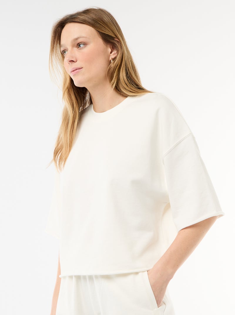 T-shirt de mangas 3/4 em French Terry Branco - Kiabi