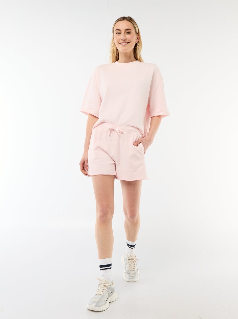 T-shirt de mangas 3/4 em French Terry Rosa - Kiabi