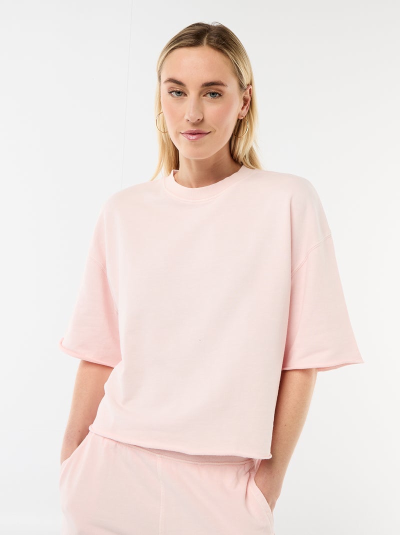 T-shirt de mangas 3/4 em French Terry Rosa - Kiabi