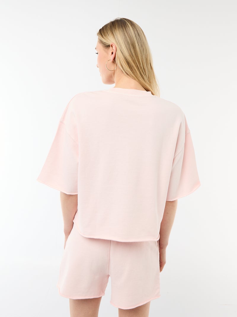 T-shirt de mangas 3/4 em French Terry Rosa - Kiabi