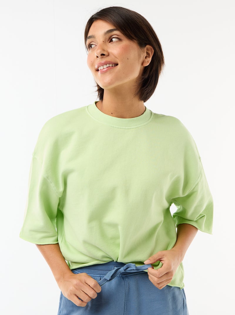 T-shirt de mangas 3/4 em French Terry Verde - Kiabi