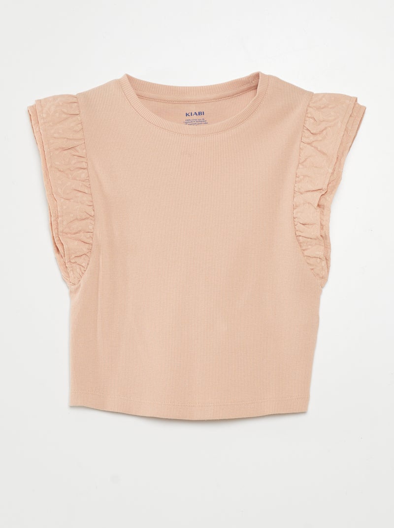 T-shirt de mangas com folhos ROSA - Kiabi