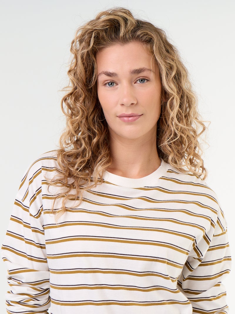 T-shirt de mangas compridas às riscas Branco - Kiabi