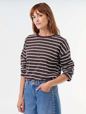 T-shirt de mangas compridas às riscas