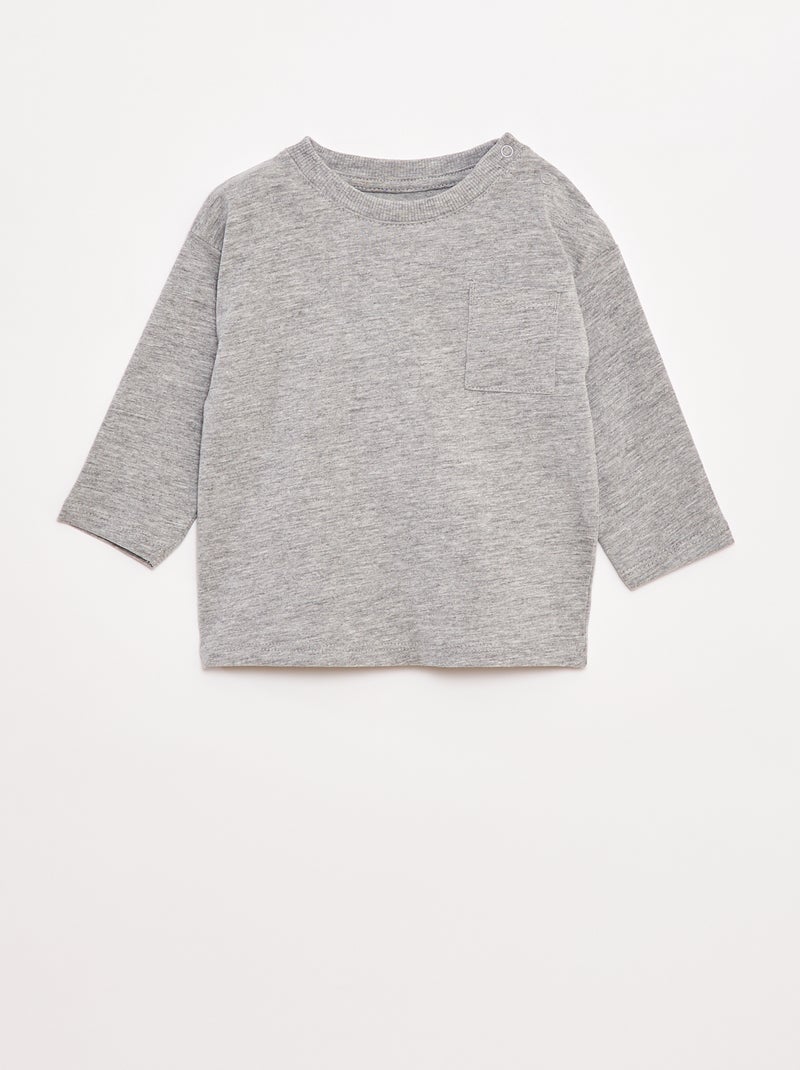 T-shirt de mangas compridas com bolso no peito Cinza - Kiabi