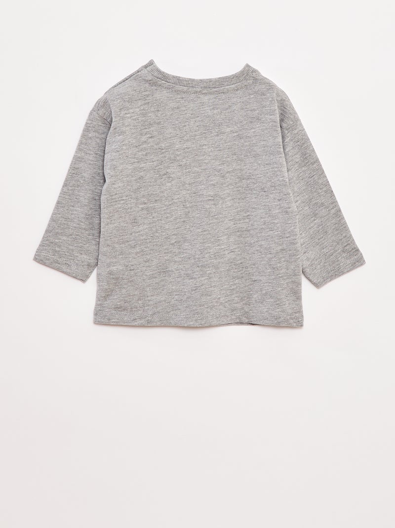 T-shirt de mangas compridas com bolso no peito Cinza - Kiabi