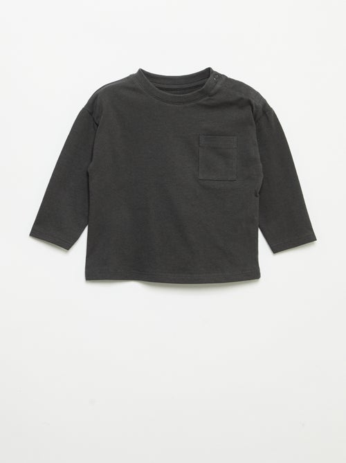 T-shirt de mangas compridas com bolso no peito - Kiabi