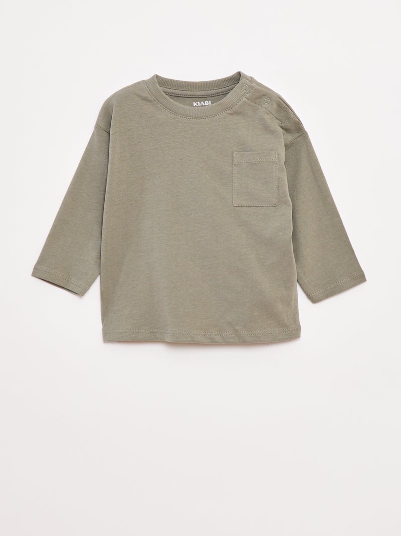 T-shirt de mangas compridas com bolso no peito Verde - Kiabi