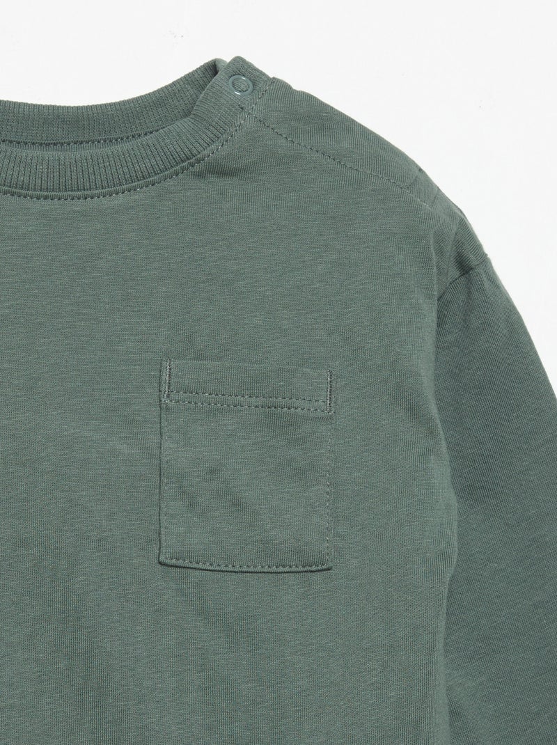 T-shirt de mangas compridas com bolso no peito Verde - Kiabi