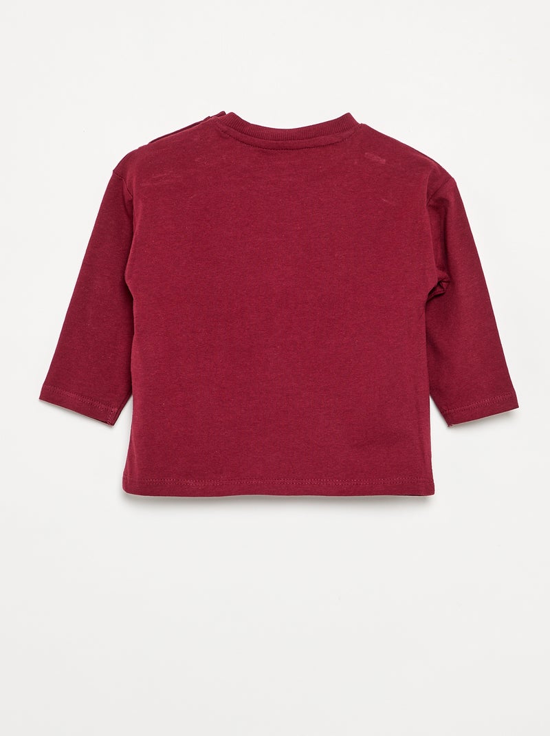 T-shirt de mangas compridas com bolso no peito Vermelho - Kiabi