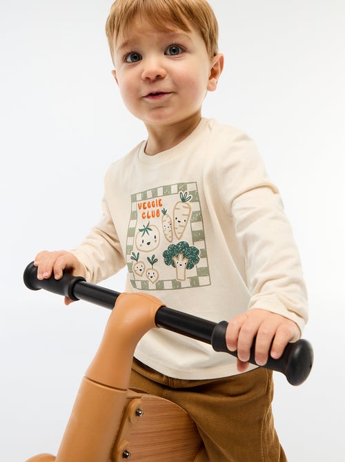 T-shirt de mangas compridas com estampado e bordado - Kiabi