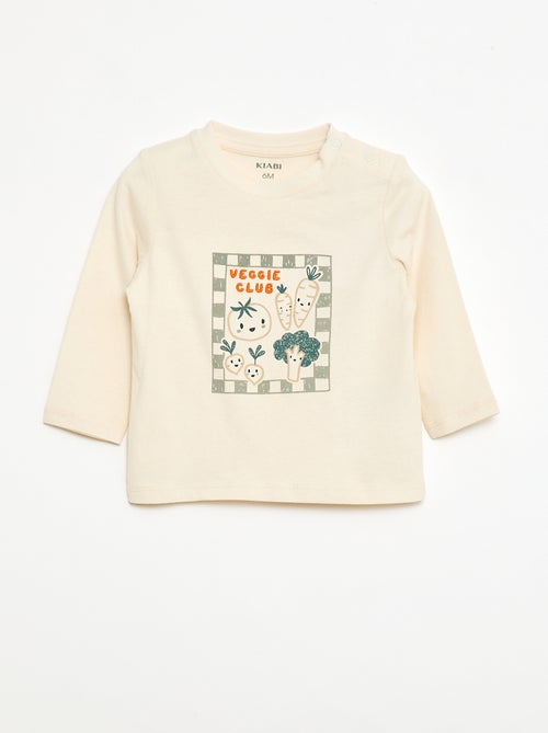 T-shirt de mangas compridas com estampado e bordado - Kiabi