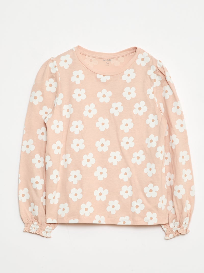 T-shirt de mangas compridas com franzidos nos ombros Rosa - Kiabi