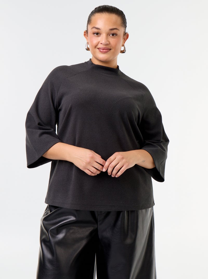 T-shirt de mangas compridas em malha fofinha Preto - Kiabi
