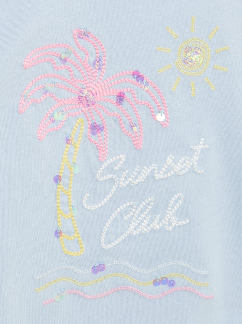 T-shirt de mangas curtas com animação Azul - Kiabi