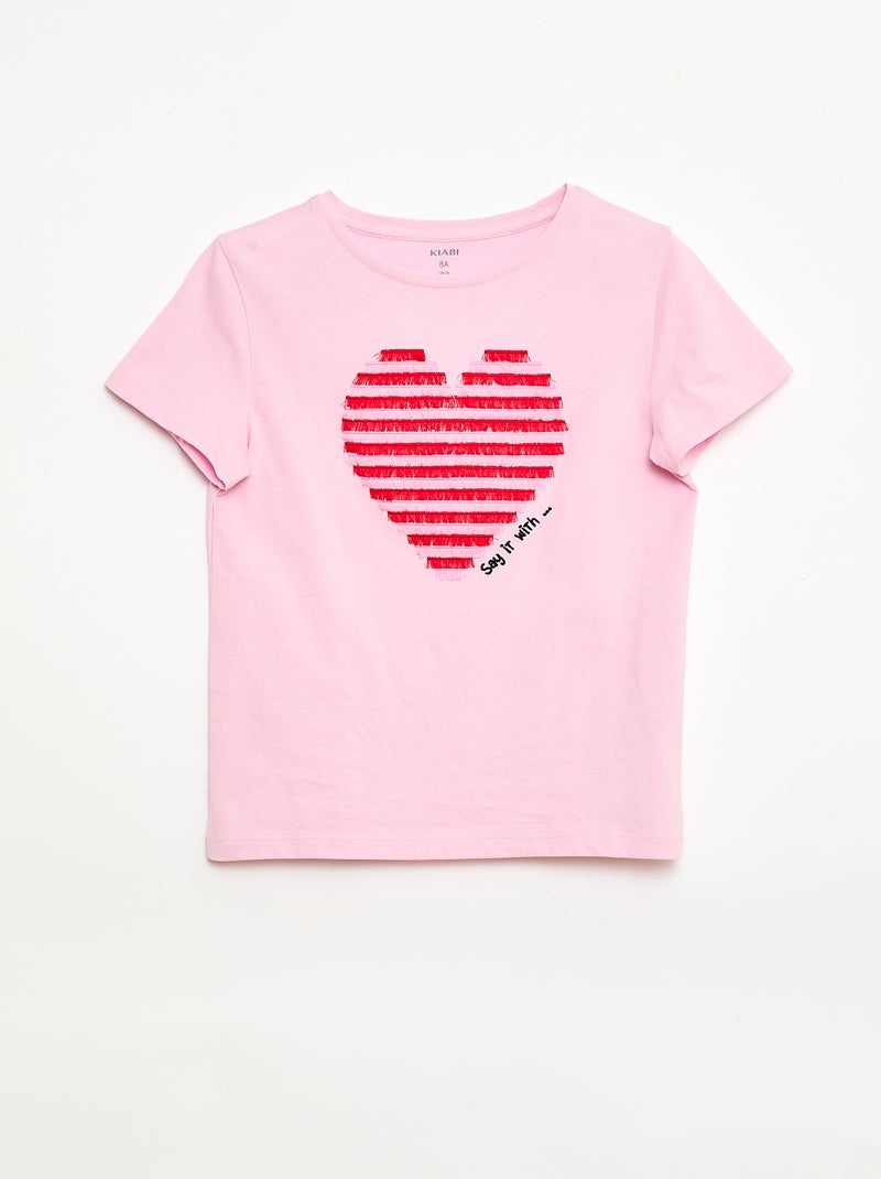 T-shirt de mangas curtas com animação Rosa - Kiabi