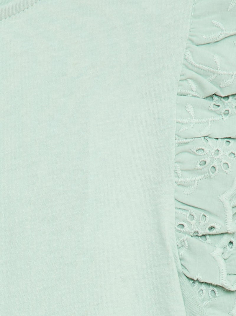 T-shirt de mangas curtas com bordado inglês Azul - Kiabi