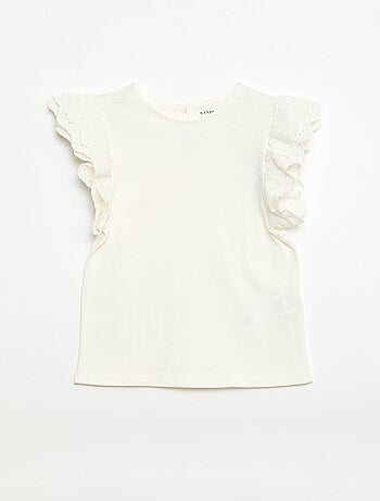 T-shirt de mangas curtas com bordado inglês