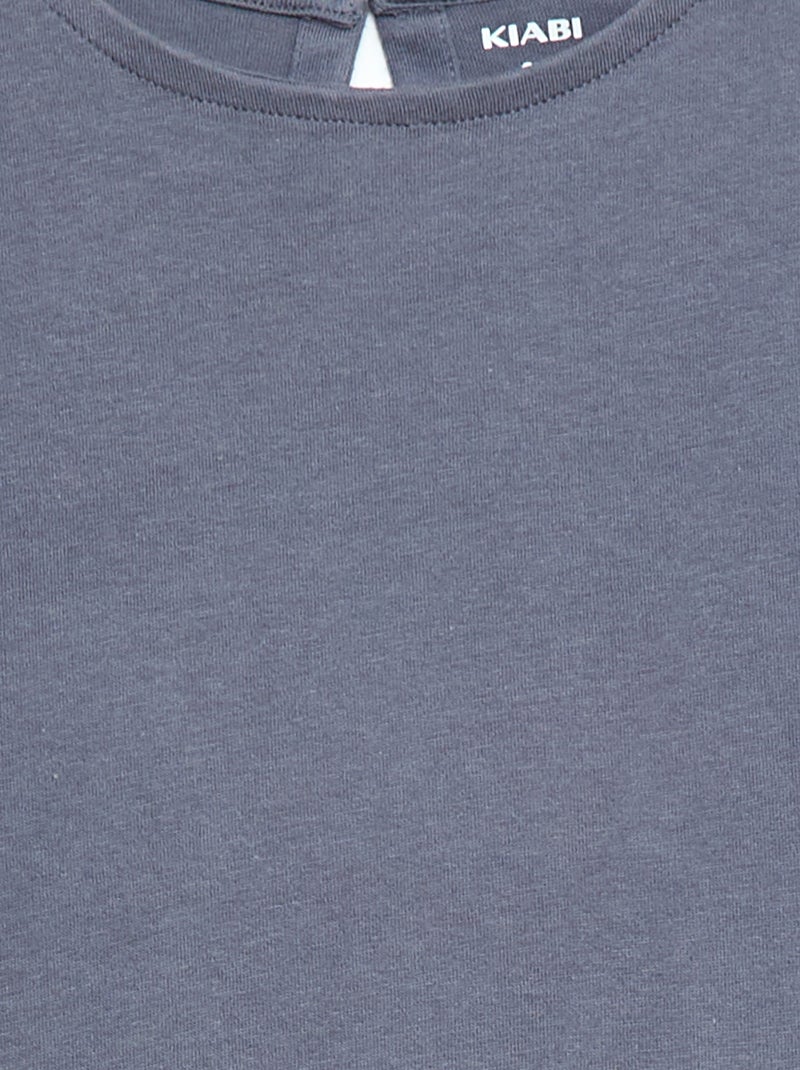 T-shirt de mangas curtas com bordado inglês Cinza - Kiabi