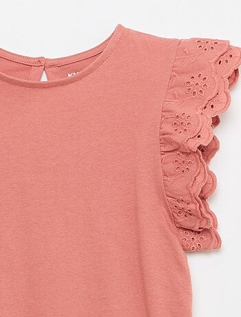 T-shirt de mangas curtas com bordado inglês