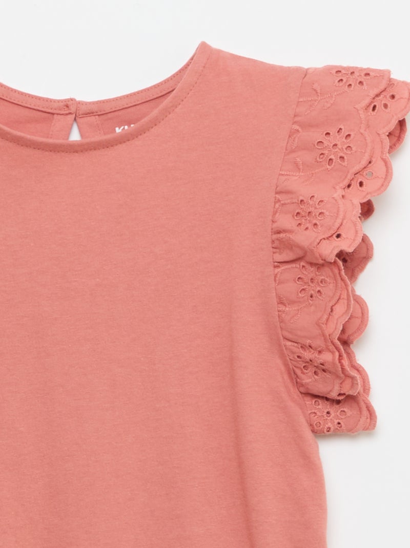 T-shirt de mangas curtas com bordado inglês Rosa - Kiabi