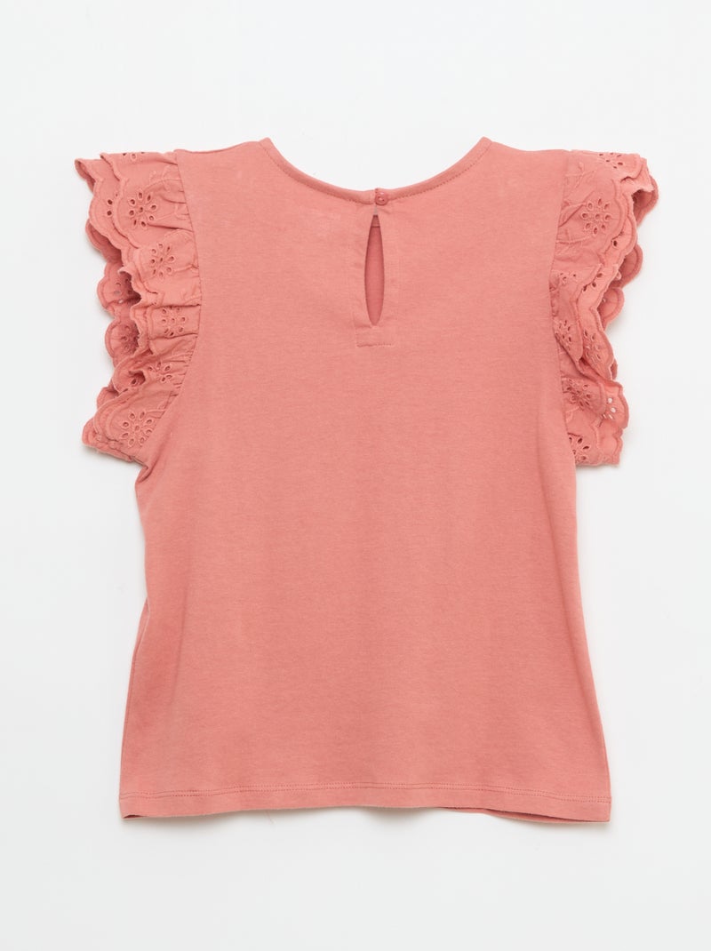 T-shirt de mangas curtas com bordado inglês Rosa - Kiabi