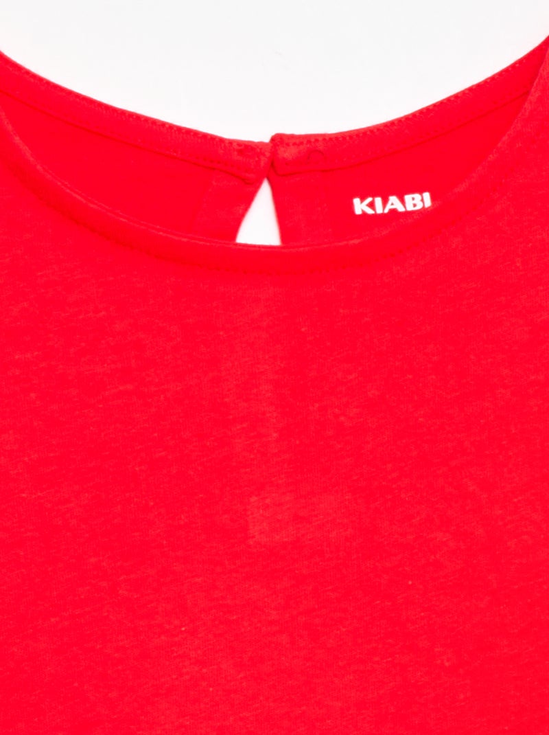 T-shirt de mangas curtas com bordado inglês Vermelho - Kiabi