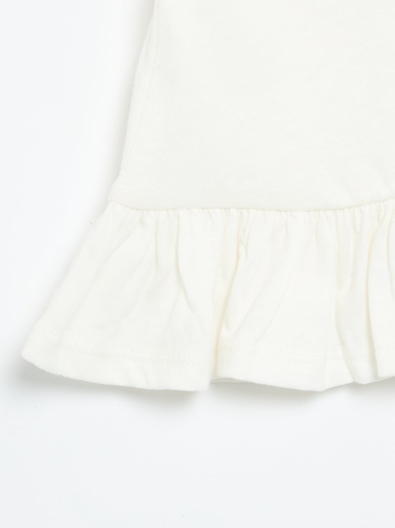 T-shirt de mangas curtas com bordados e base com folhos Branco - Kiabi