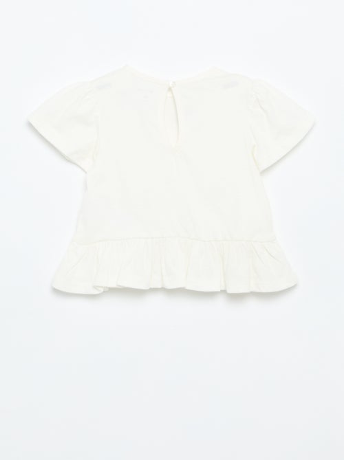 T-shirt de mangas curtas com bordados e base com folhos - Kiabi