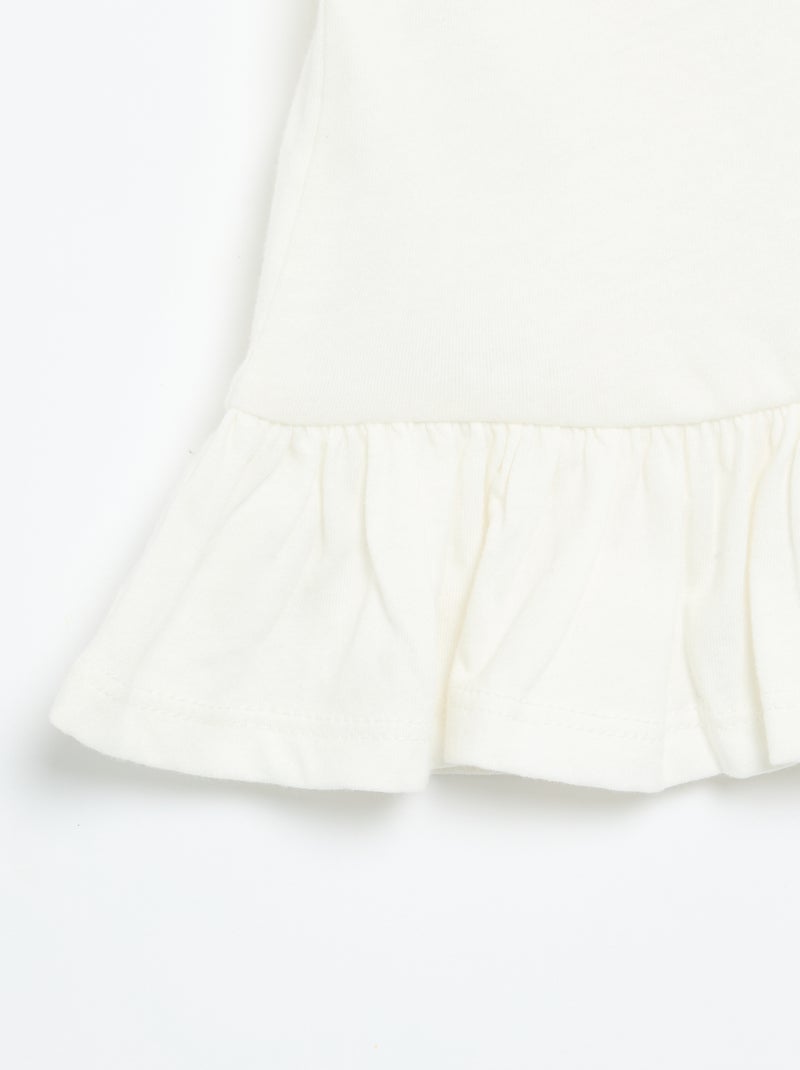 T-shirt de mangas curtas com bordados e base com folhos Branco - Kiabi