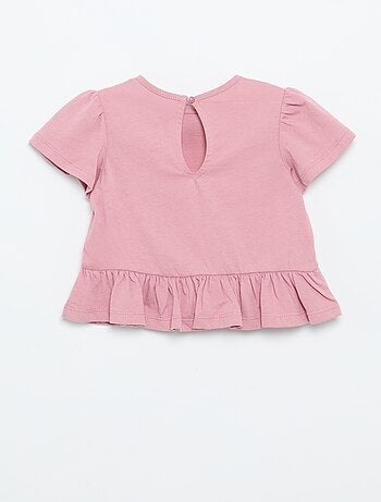 T-shirt de mangas curtas com bordados e base com folhos
