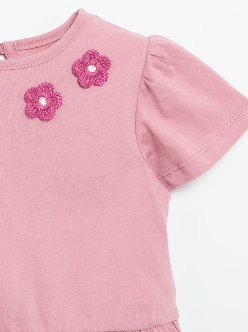 T-shirt de mangas curtas com bordados e base com folhos - Kiabi