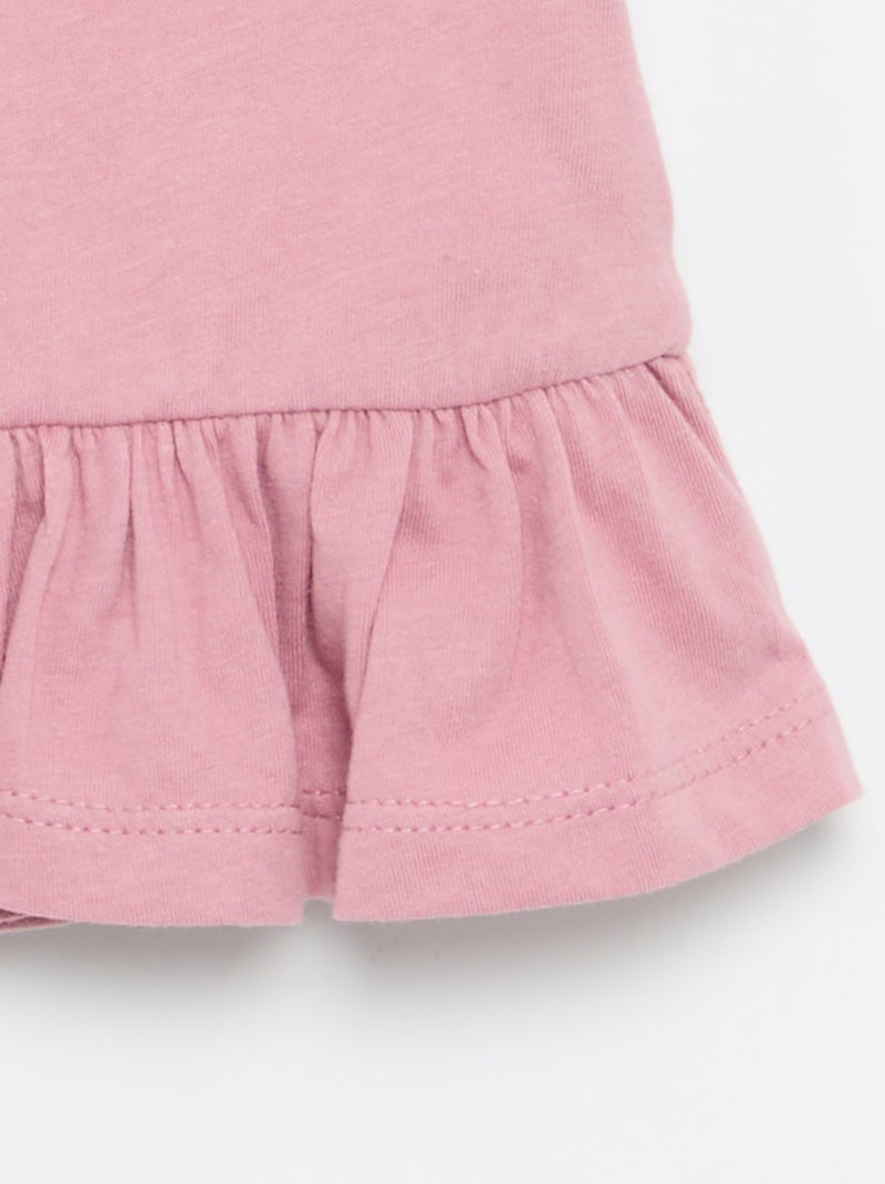T-shirt de mangas curtas com bordados e base com folhos Rosa - Kiabi