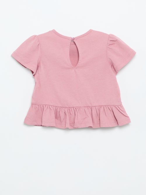 T-shirt de mangas curtas com bordados e base com folhos - Kiabi