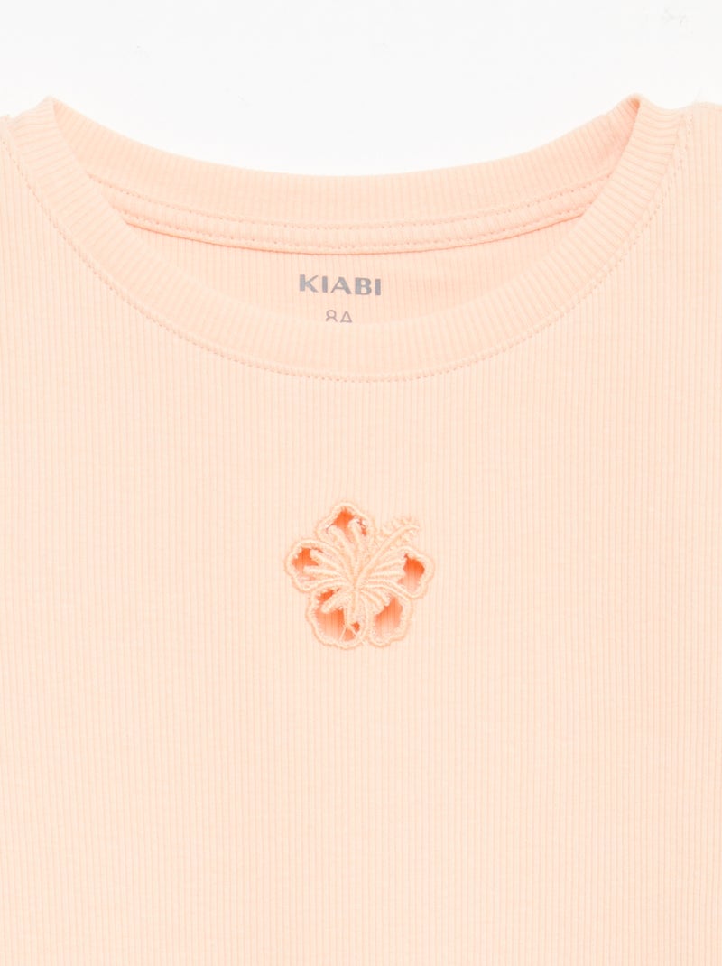 T-shirt de mangas curtas com detalhe vazado Laranja - Kiabi