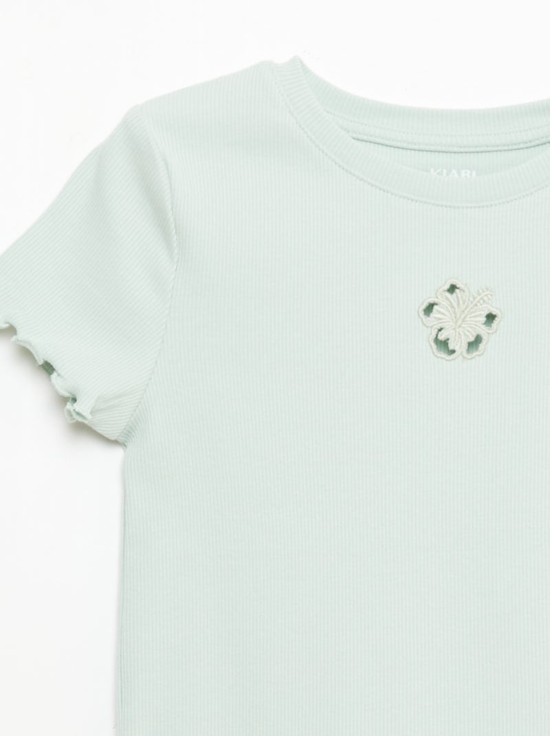 T-shirt de mangas curtas com detalhe vazado Verde - Kiabi