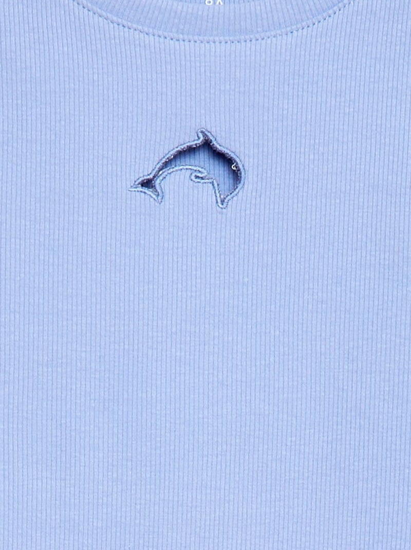 T-shirt de mangas curtas com forma rendada Azul - Kiabi