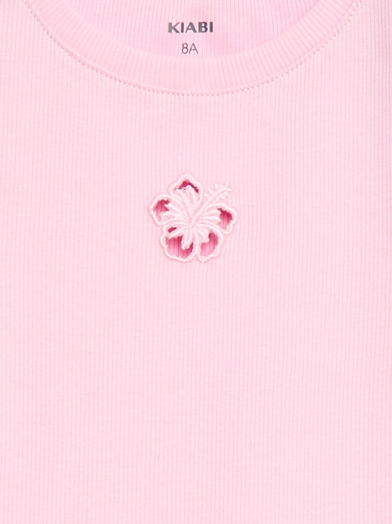 T-shirt de mangas curtas com forma rendada Rosa - Kiabi