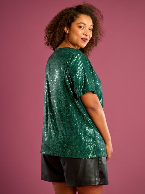 T-shirt de mangas curtas com lantejoulas - Kiabi