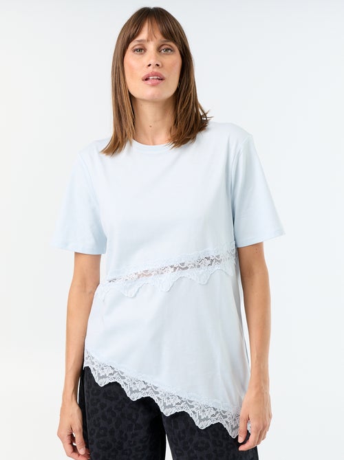 T-shirt de mangas curtas com renda - Kiabi