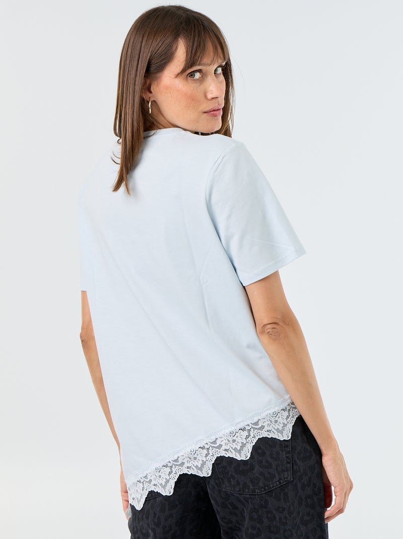 T-shirt de mangas curtas com renda Azul - Kiabi
