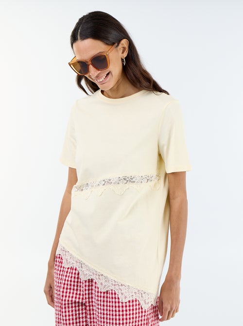 T-shirt de mangas curtas com renda - Kiabi