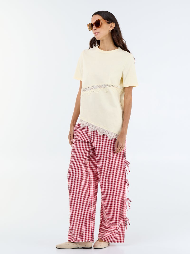 T-shirt de mangas curtas com renda Bege - Kiabi