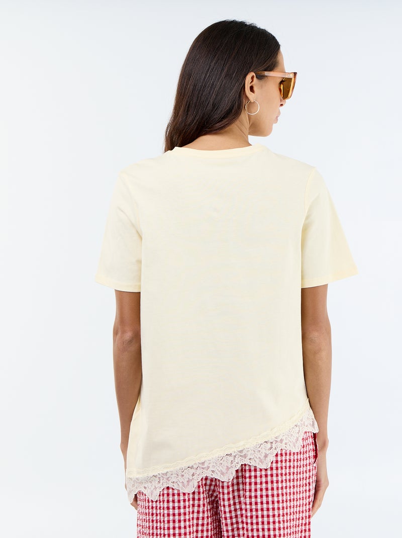 T-shirt de mangas curtas com renda Bege - Kiabi