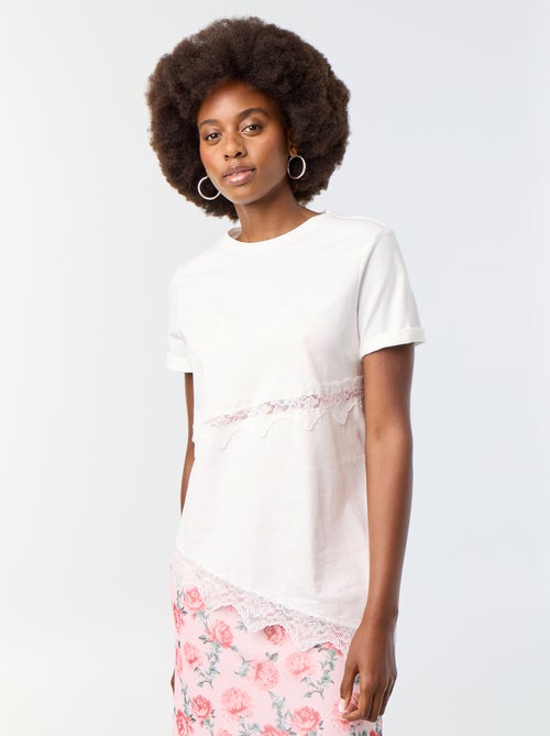 T-shirt de mangas curtas com renda - Kiabi