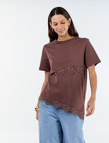 T-shirt de mangas curtas com renda